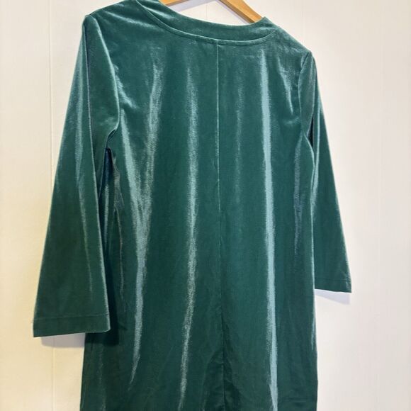 Lands End Women's Small Velvet/Velour Top Green V-Neck 3/4 Sleeve Jewel Romantic - Picture 6 of 12